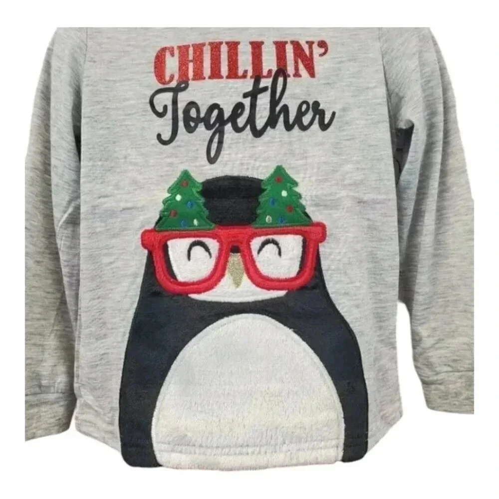 3T Penguin Pajamas Grey Long Sleeve Penguin Top with Plaid Pj Bottoms